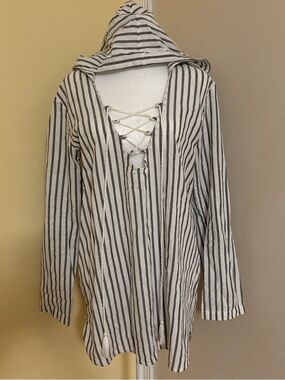 Billabong Black & Cream Striped Hooded Tunic